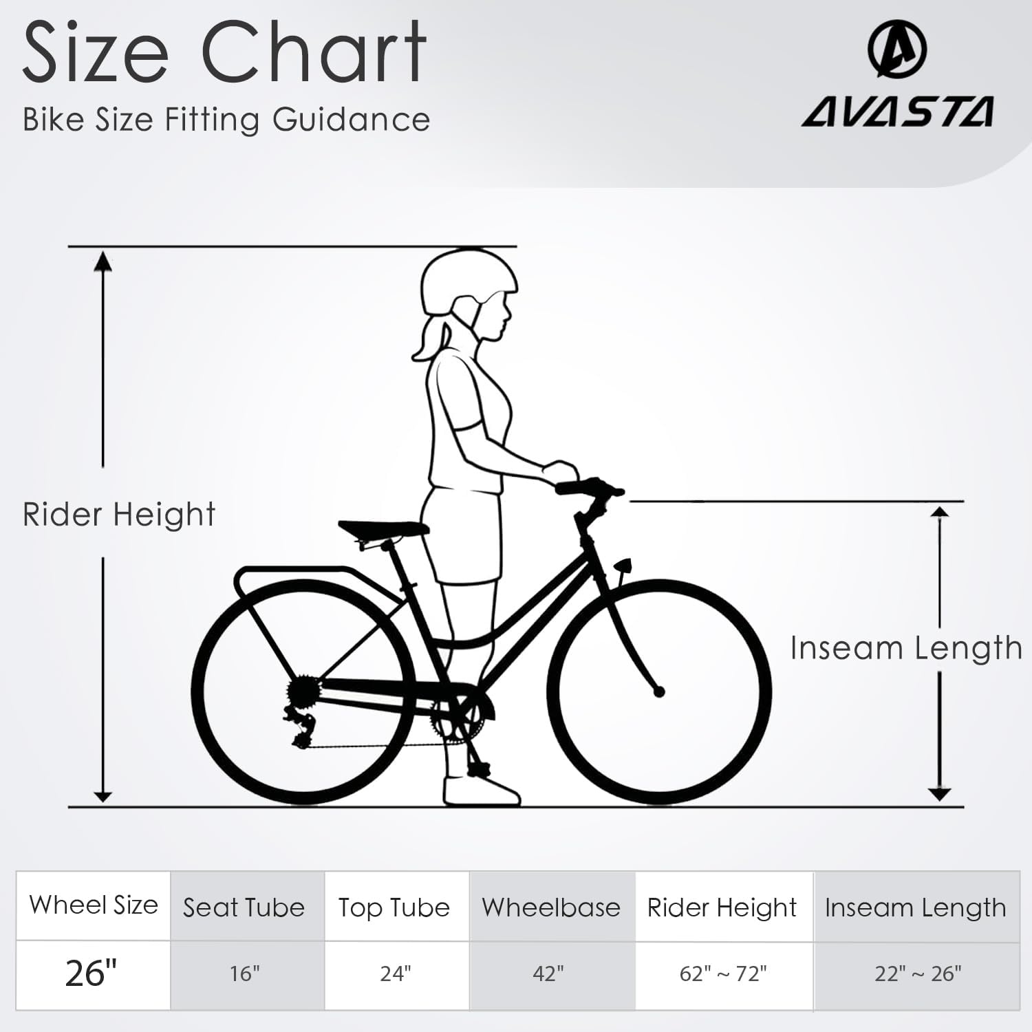 image:imageAVASTA Vela 26 Inch High Tensile Steel Frame Women Female Hybrid BikeBlack Frame with Black Tires