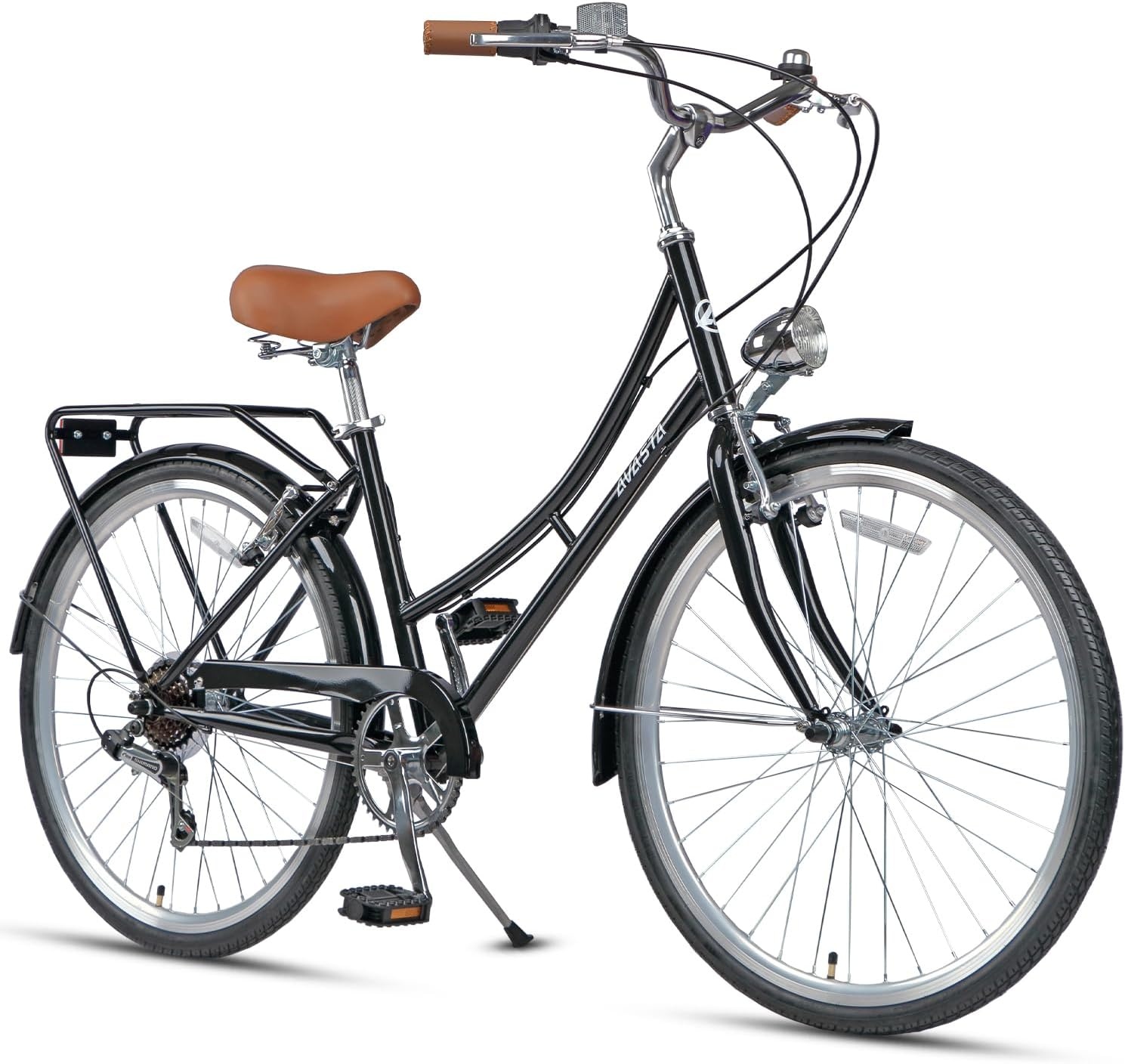 image:imageAVASTA Vela 26 Inch High Tensile Steel Frame Women Female Hybrid BikeBlack Frame with Black Tires