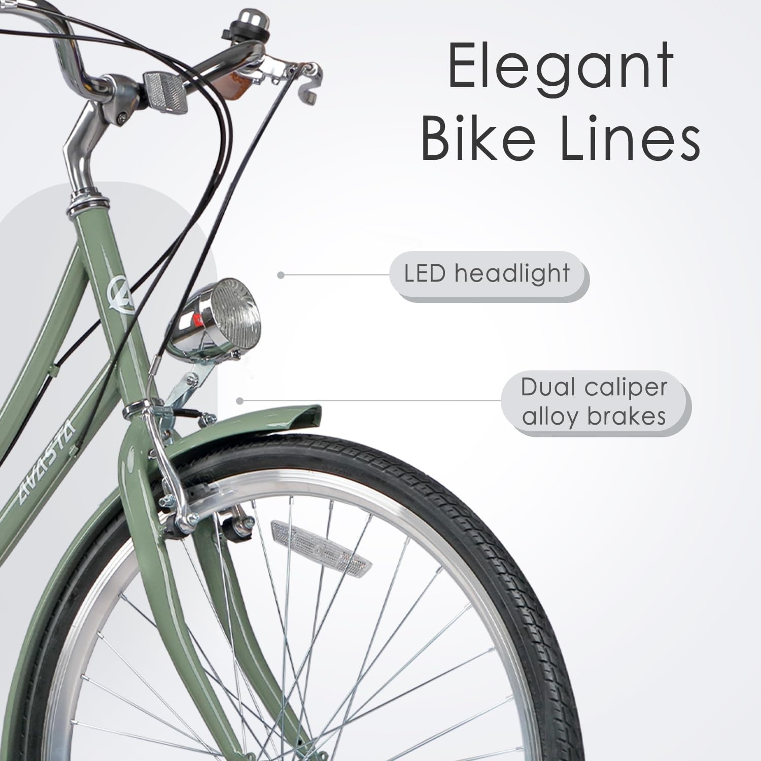 image:imageAVASTA Vela 26 Inch High Tensile Steel Frame Women Female Hybrid BikeGreen Frame with Black Tires