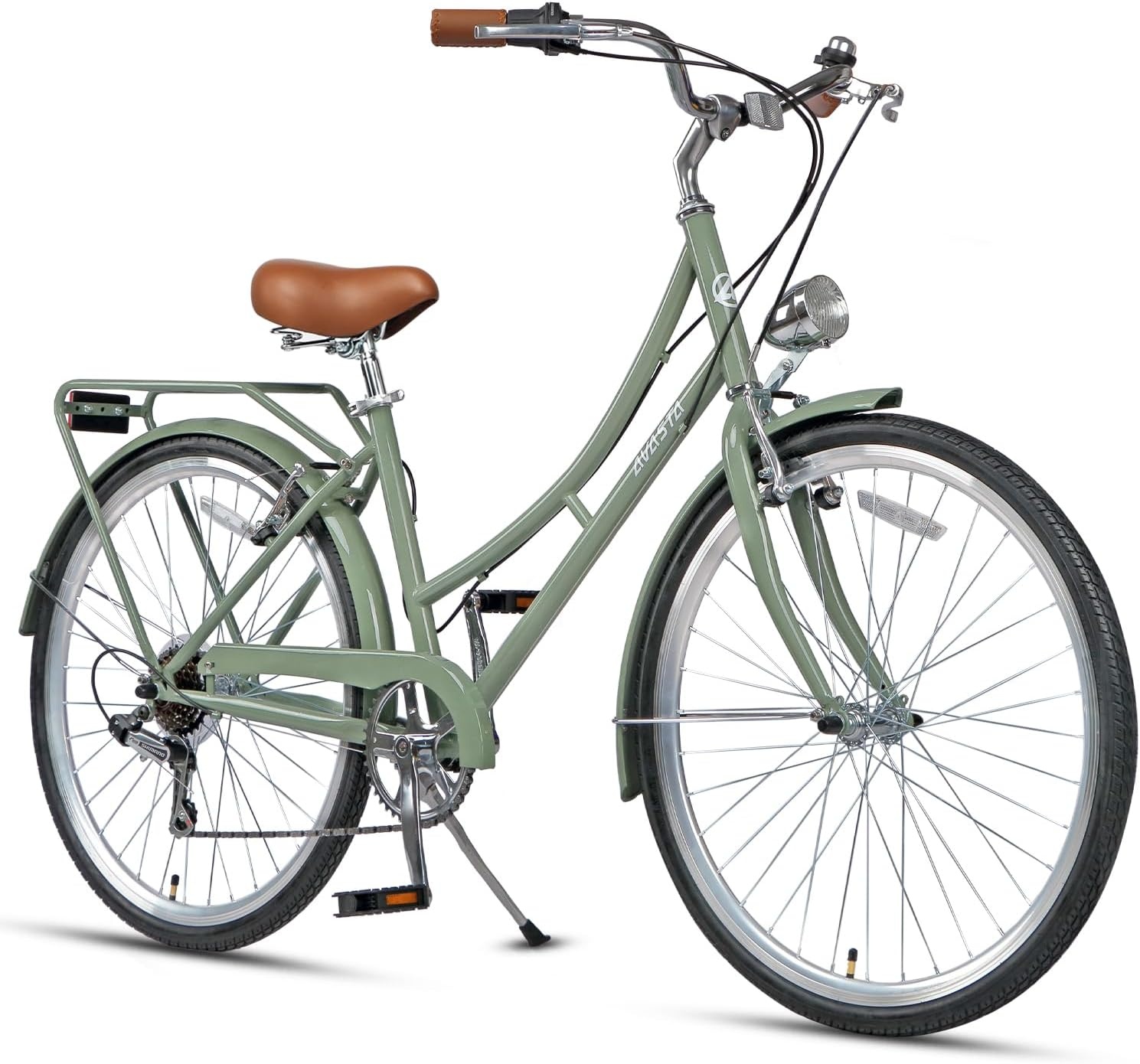 image:imageAVASTA Vela 26 Inch High Tensile Steel Frame Women Female Hybrid BikeGreen Frame with Black Tires