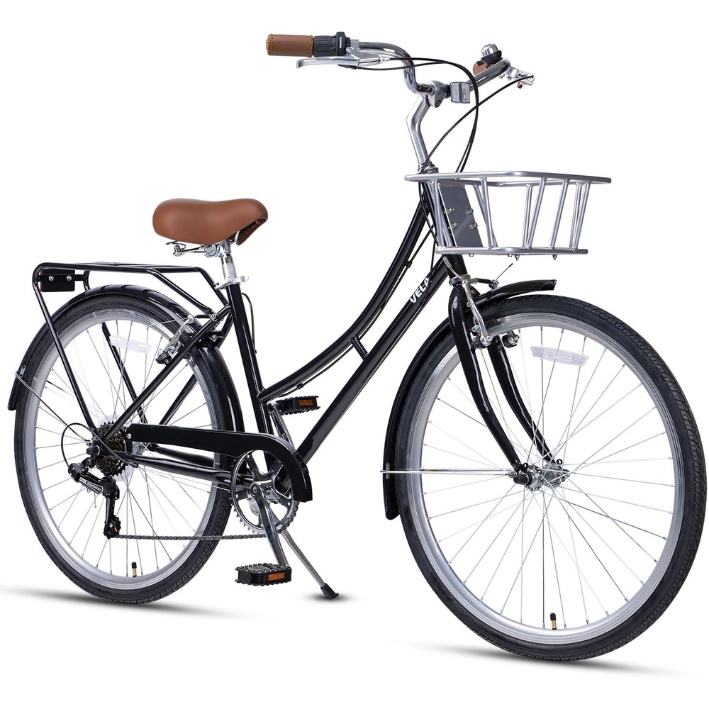 image:imageAVASTA Vela 26 Inch High Tensile Steel Frame Women Female Hybrid BikeBlack Frame with Black Tires