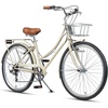 AVASTA Vela 26 Inch High Tensile Steel Frame Women Female Hybrid Bike(Beige Frame with Black Tires)