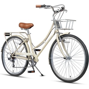 AVASTA Vela 26 Inch High Tensile Steel Frame Women Female Hybrid Bike(Beige Frame with Black Tires)